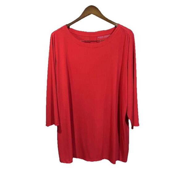 Susan Graver Liquid Knit Modern Essentials Top Plus Size 2X Red Relaxed Stretch - Picture 1 of 8